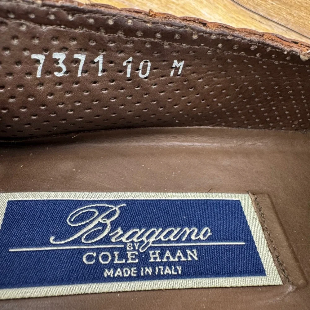 Vintage Bragano Cole Haan Men 10 Woven Leather Kiltie Tassel Loafer Brown Italy